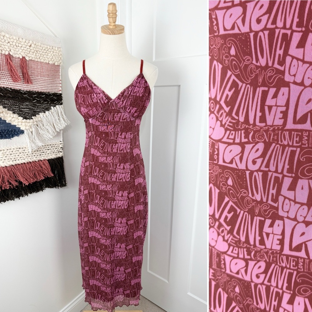 Urban Outfitters LOVE Midi Dress Y2K Burgundy Pink Sz M